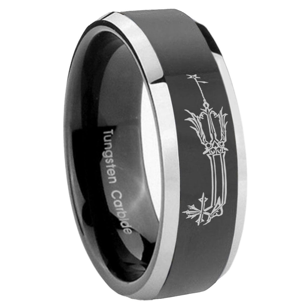 8mm Geekery Oathkeeper Kingdom Hearts Beveled Edge Black Wedding Ring Mens