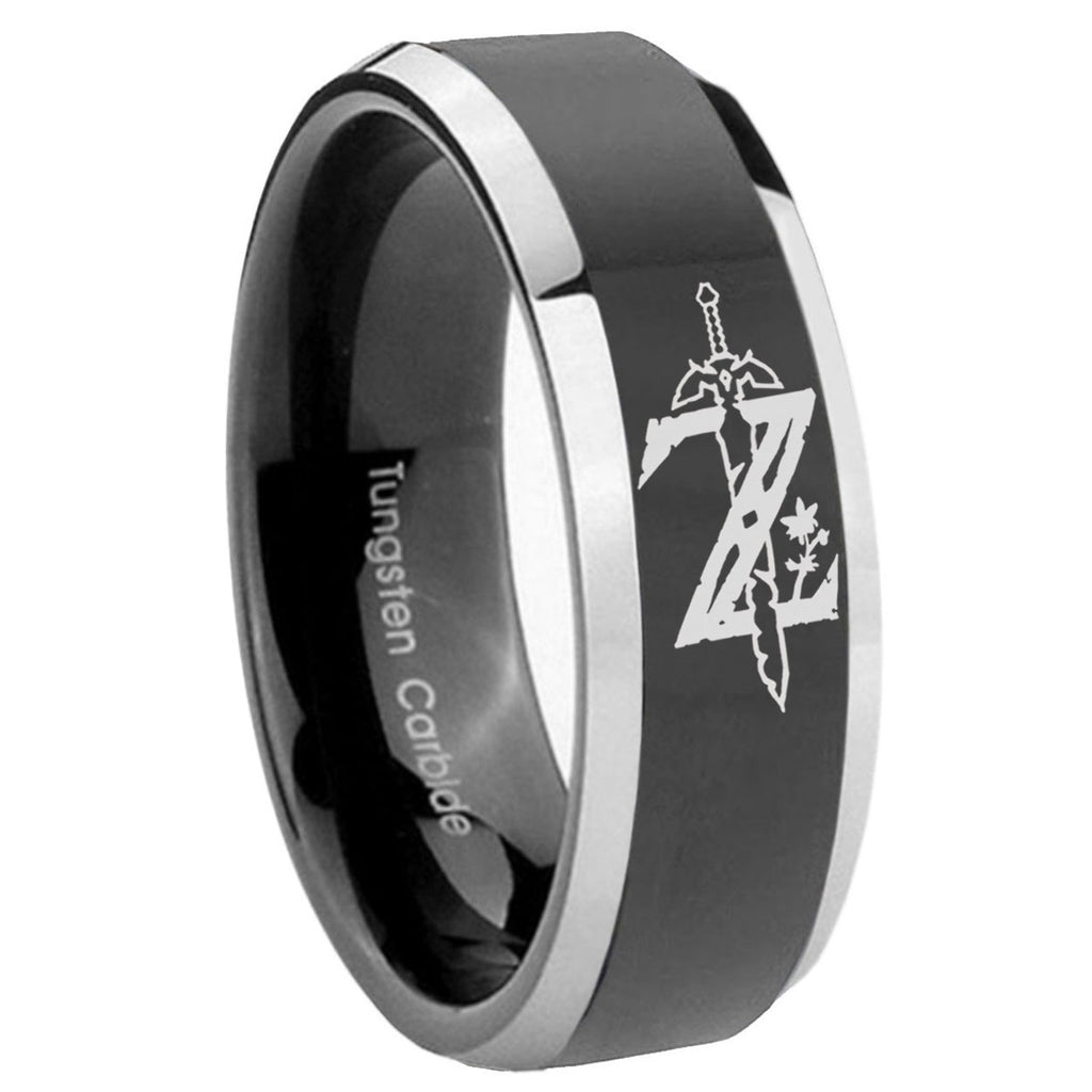 8mm Zelda Breath Of The Wild Beveled Edge Black Wedding Ring Mens