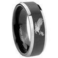 8mm Flying American Eagle Beveled Edge Black Wedding Ring Mens