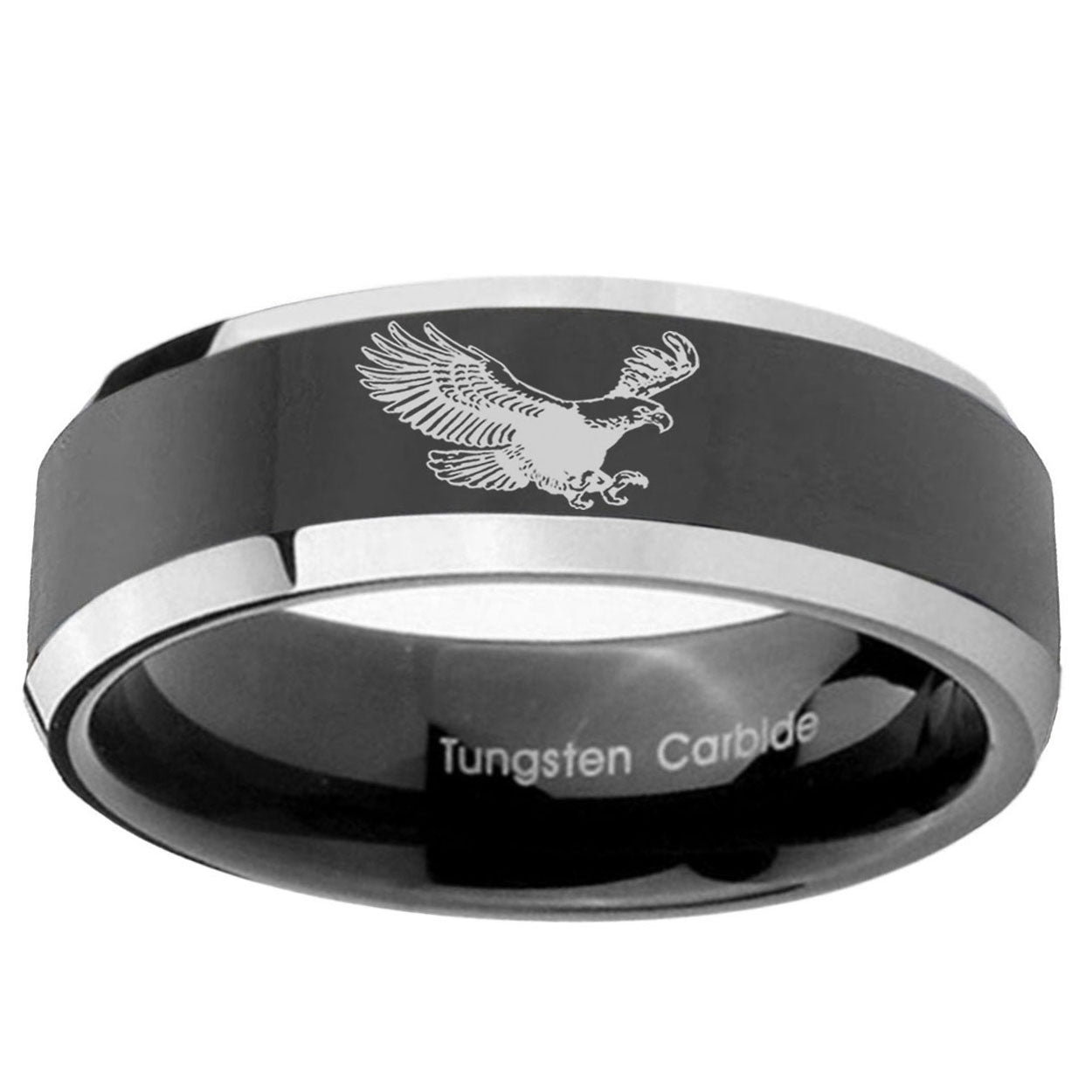 5mm Flying American Eagle Beveled Edge Black Wedding Ring Mens