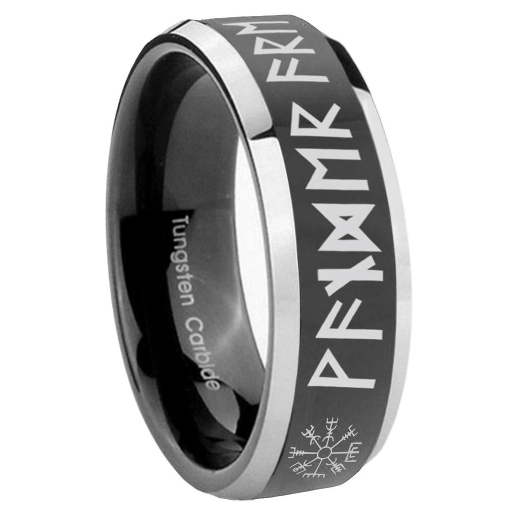 8mm Viking Beveled Edge Black Wedding Ring Mens