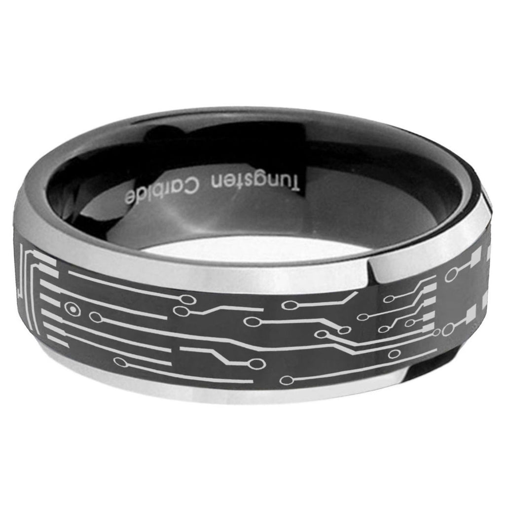 5mm Circuit Board Beveled Edge Black Wedding Ring Mens