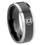 8mm Green Lantern Beveled Edge Black Tungsten Carbide Wedding Band