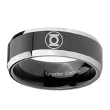 5, 8mm Green Lantern Beveled Edge Black Tungsten Carbide Wedding Band