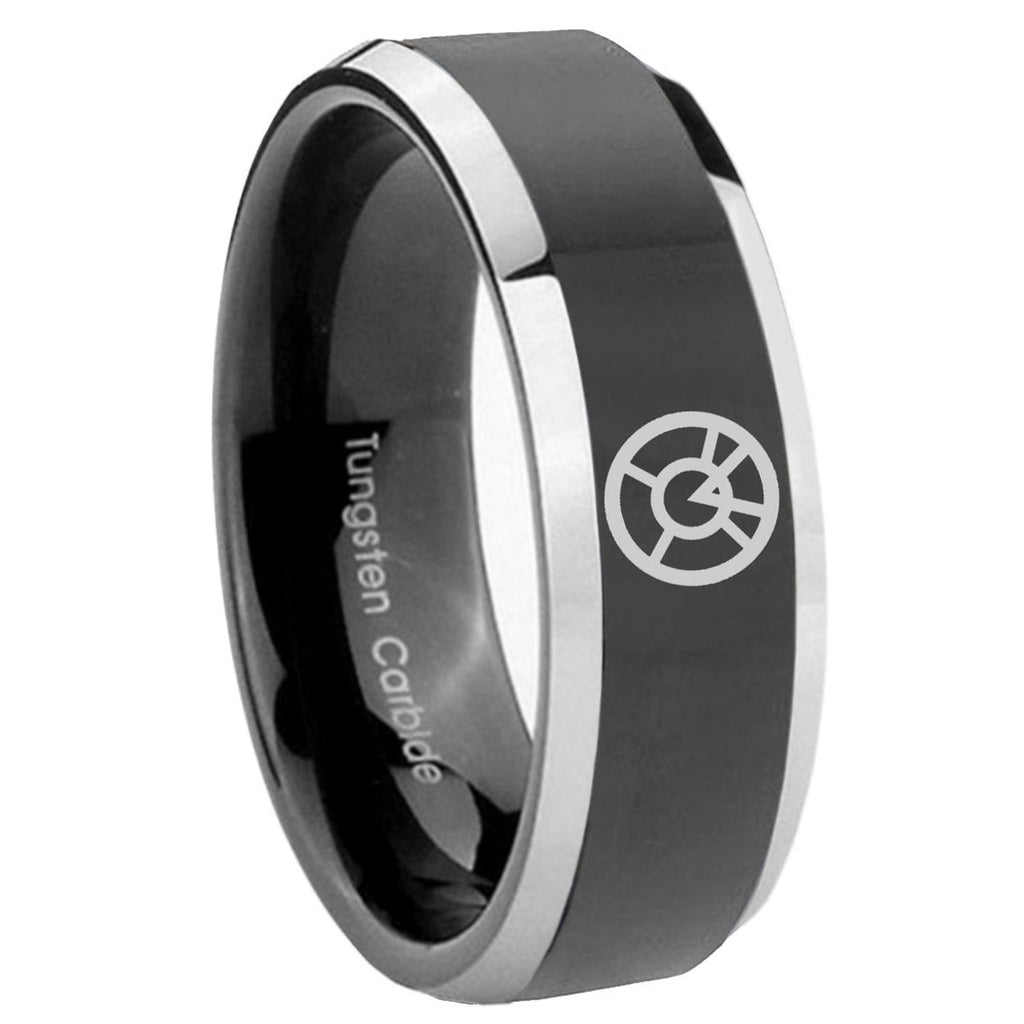8mm Orange lantern Beveled Edge Black Wedding Ring Mens
