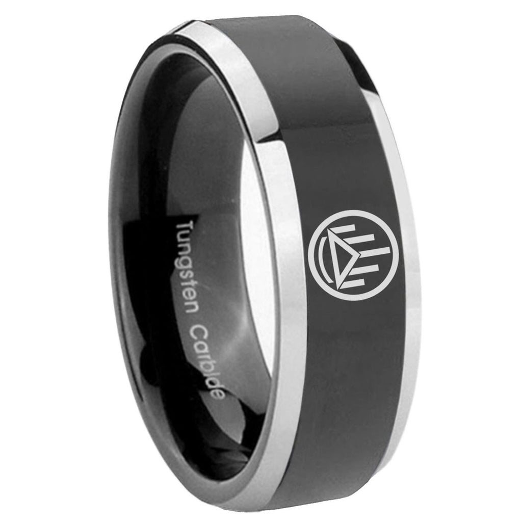 8mm Silver Lantern Beveled Edge Black Wedding Ring Mens