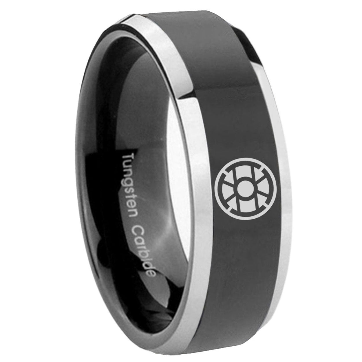 8mm Gold Lantern Beveled Edge Black Wedding Ring Mens