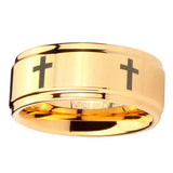 5, 8mm Crosses Step Edge Gold Metals For Men's Rings