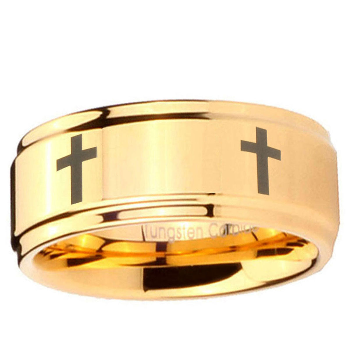 5mm Crosses Step Edge Gold Tungsten Metals For Men's Ring