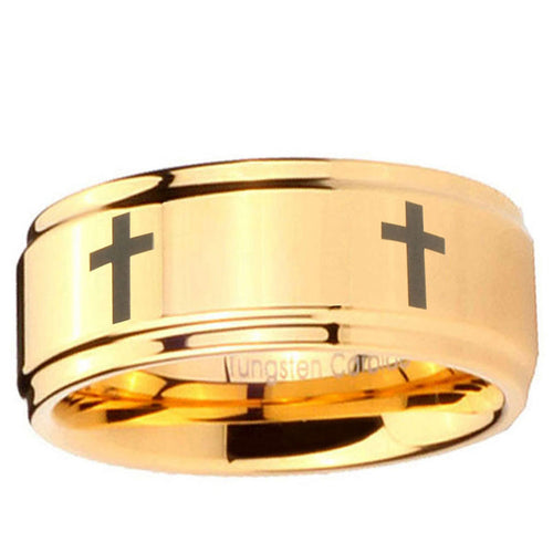 5mm Crosses Step Edge Gold Tungsten Metals For Men's Ring