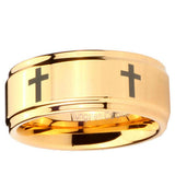 5, 8mm Crosses Step Edge Gold Metals For Men's Rings