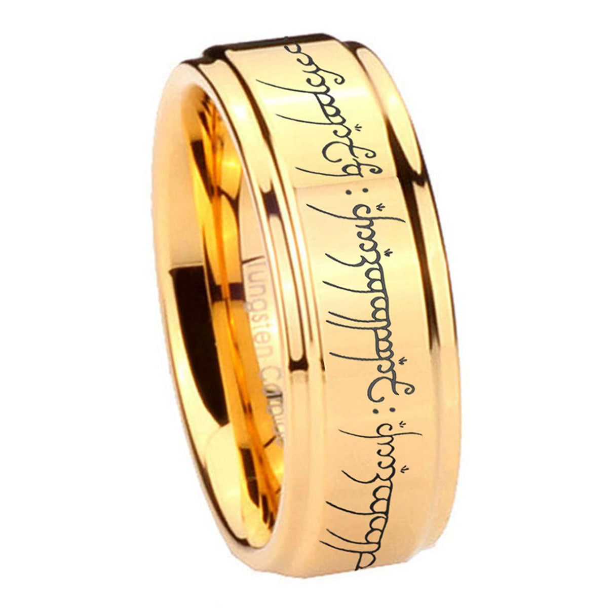 8mm Lord Of The Ring Step Edge Gold Tungsten Ring For Him