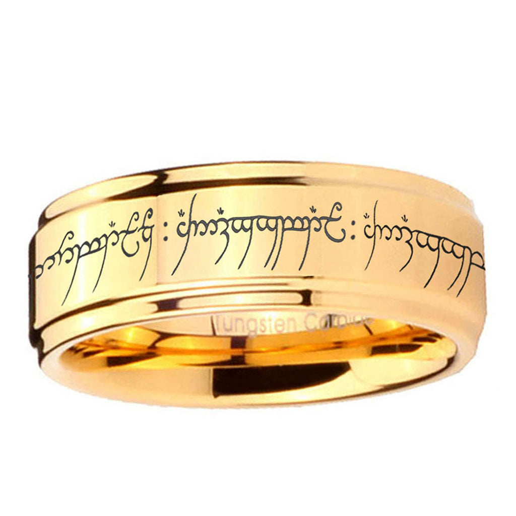 5mm Lord Of The Ring Step Edge Gold Tungsten Ring For Him
