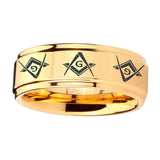 5, 8mm Revere Masonic Step Edge Gold Tungsten Engagement Rings For Him