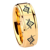 8mm Revere Masonic Step Edge Gold Tungsten Engagement Rings For Him