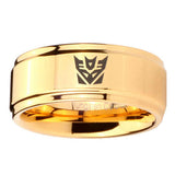 5, 8mm Decepticon Transformers Step Edge Gold Engraved Wedding Bands For Him