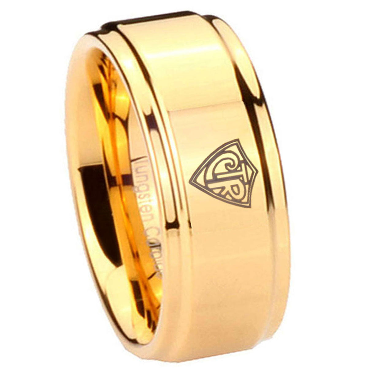8mm CTR Step Edge Gold Tungsten Engagement Ring For Him
