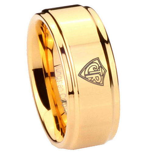 8mm CTR Step Edge Gold Tungsten Engagement Ring For Him