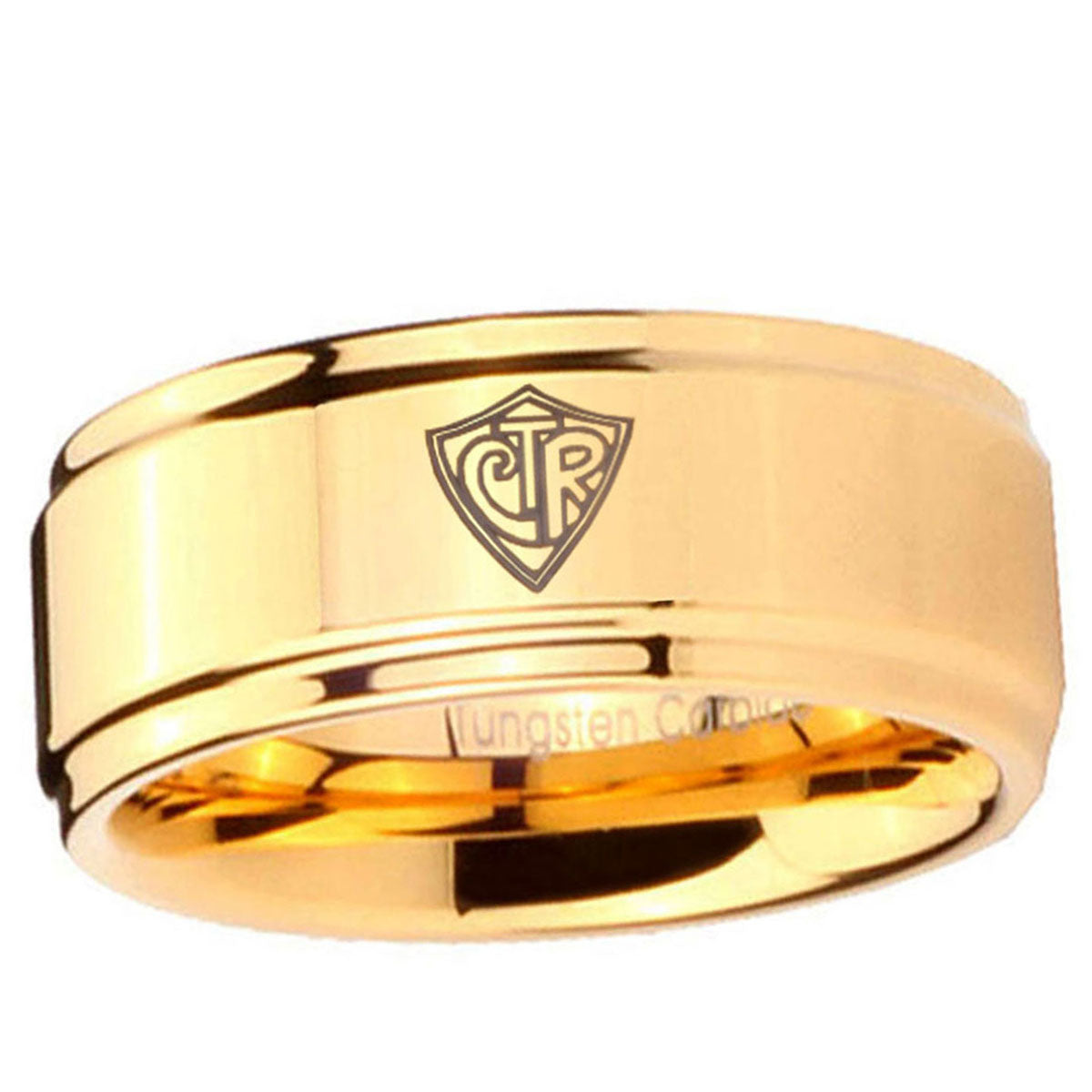 5mm CTR Step Edge Gold Tungsten Engagement Ring For Him