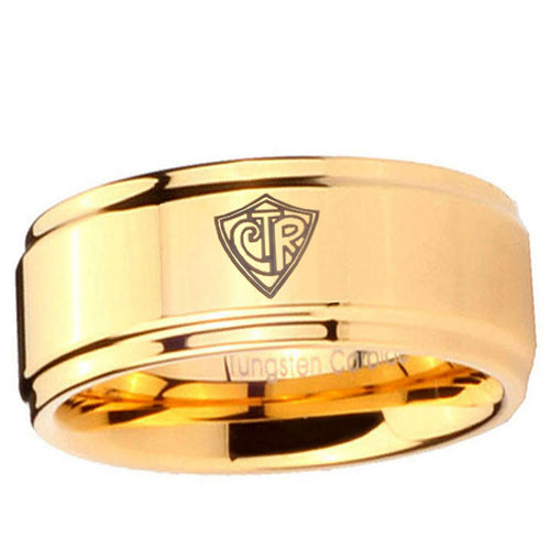 5mm CTR Step Edge Gold Tungsten Engagement Ring For Him