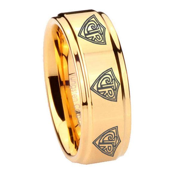 8mm Multiple CTR Step Edge Gold Tungsten Engagement Rings For Him