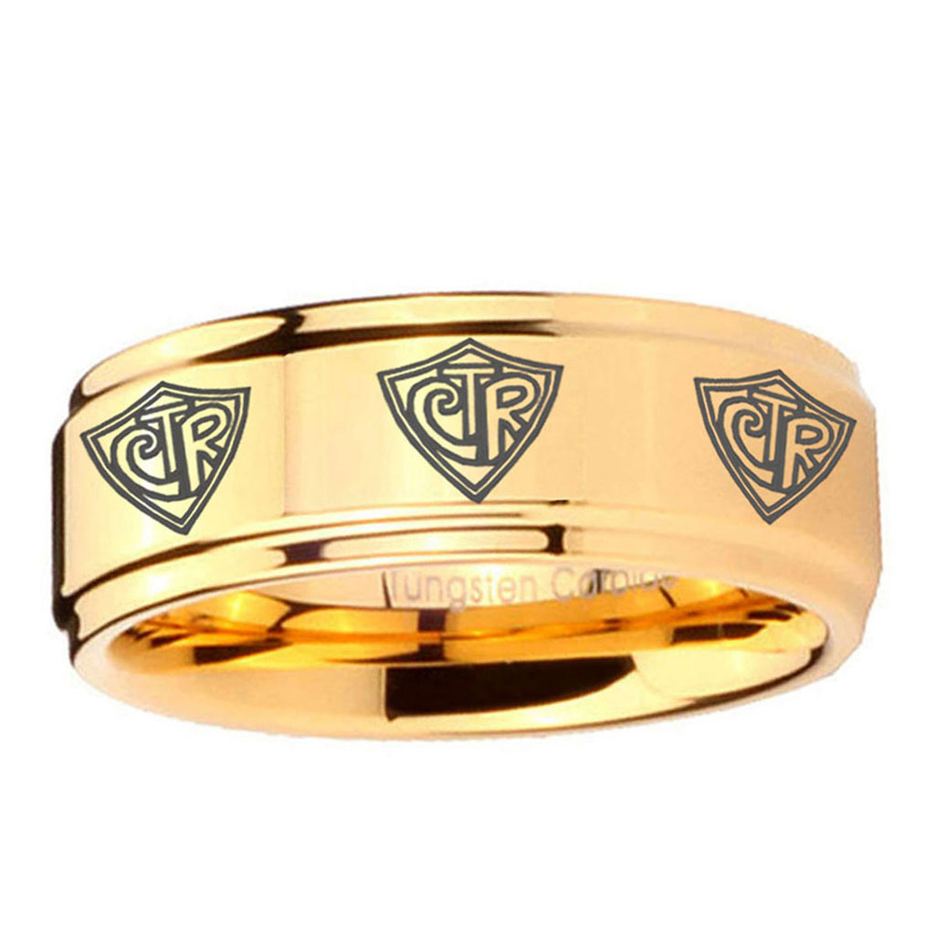 5mm Multiple CTR Step Edge Gold Tungsten Ring For Him