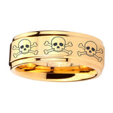 5, 8mm Multiple Skull Step Edge Gold Tungsten Engagement Rings For Him