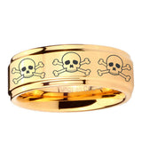 5, 8mm Multiple Skull Step Edge Gold Tungsten Rings For Him
