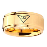 5, 8mm 32 Masonic Step Edge Gold Tungsten Engagement Rings For Him