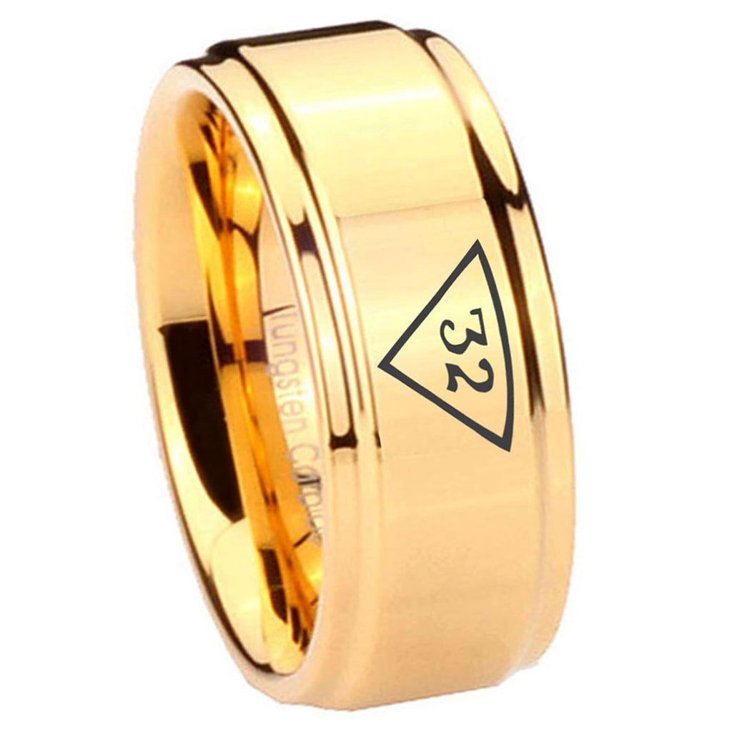 8mm 32 Masonic Step Edge Gold Tungsten Ring For Him