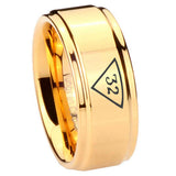 8mm 32 Masonic Step Edge Gold Tungsten Engagement Rings For Him