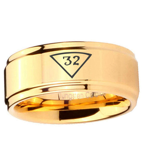 5mm 32 Masonic Step Edge Gold Tungsten Ring For Him