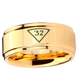 5, 8mm 32 Masonic Step Edge Gold Tungsten Rings For Him