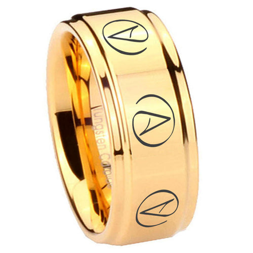 8mm Atheist Step Edge Gold Tungsten Mens Work Wedding Ring