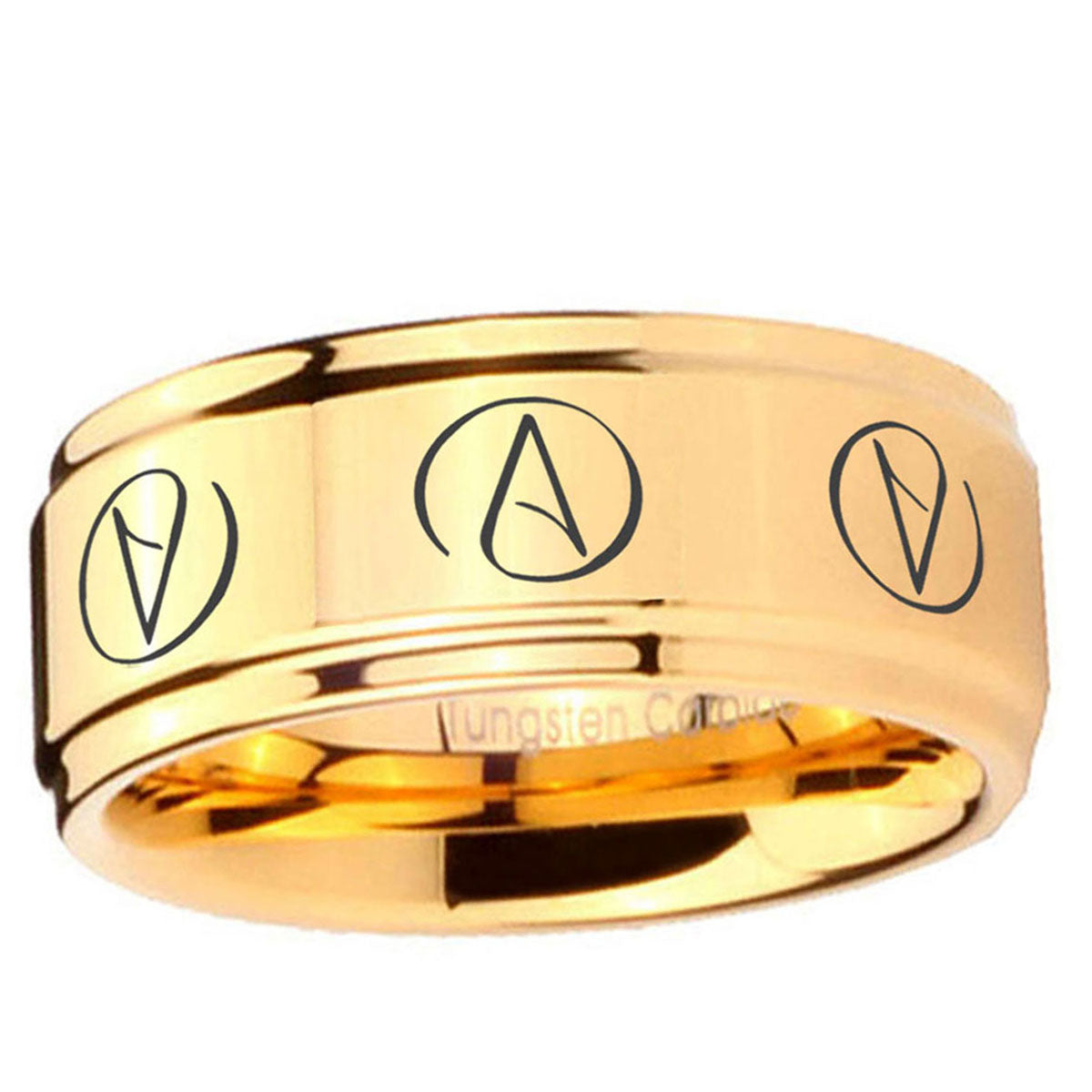 5mm Atheist Step Edge Gold Tungsten Mens Work Wedding Ring