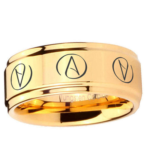 5mm Atheist Step Edge Gold Tungsten Mens Work Wedding Ring