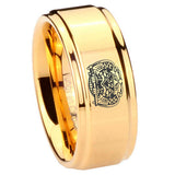 8mm 32 Masonic Step Edge Gold Tungsten Engagement Rings For Him