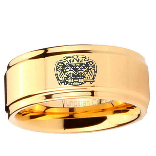 5mm 32 Masonic Step Edge Gold Tungsten Ring For Him