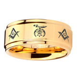 5, 8mm Masonic Shriners Step Edge Gold Engraved Wedding Bands For Him