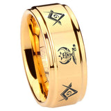 8mm Masonic Shriners Step Edge Gold Engraved Wedding Bands For Him