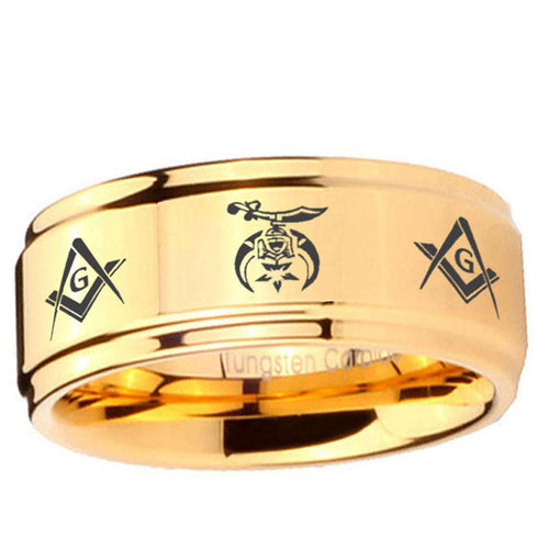 5mm Masonic Shriners Step Edge Gold Engraved Ring For Him