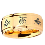 5, 8mm Masonic Shriners Step Edge Gold Engraved Wedding Bands For Him