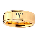 5, 8mm Aries Zodiac Step Edge Gold Tungsten Engagement Rings For Him