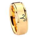 8mm Aries Zodiac Step Edge Gold Tungsten Ring For Him
