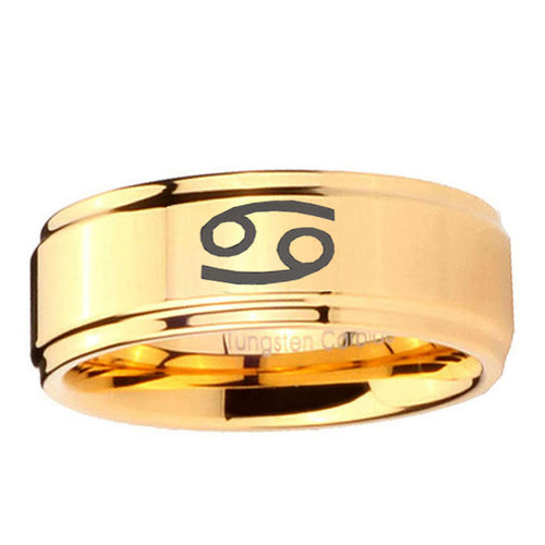5mm Cancer Horoscope Step Edge Gold Mens Ring Tungsten