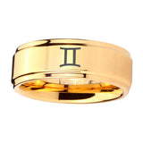 5, 8mm Gemini Zodiac Step Edge Gold Mens Wide Band Rings