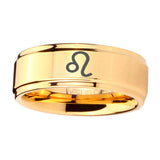 5, 8mm Leo Zodiac Step Edge Gold Engraved Tungsten Rings