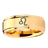 5, 8mm Leo Zodiac Step Edge Gold Engraved Tungsten Rings