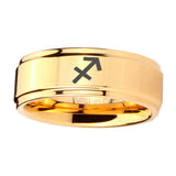 5, 8mm Sagittarius Zodiac Step Edge Gold Engraved Tungsten Rings