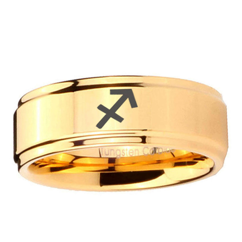 5mm Sagittarius Zodiac Step Edge Gold Engraved Tungsten Ring